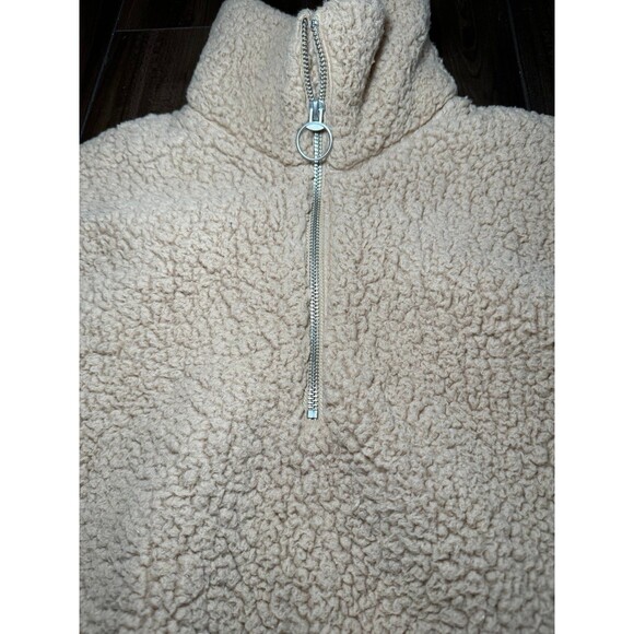 Hollister Cropped Sherpa Quarter Zip Sweatshirt Size Medium - Picture 2 of 9
